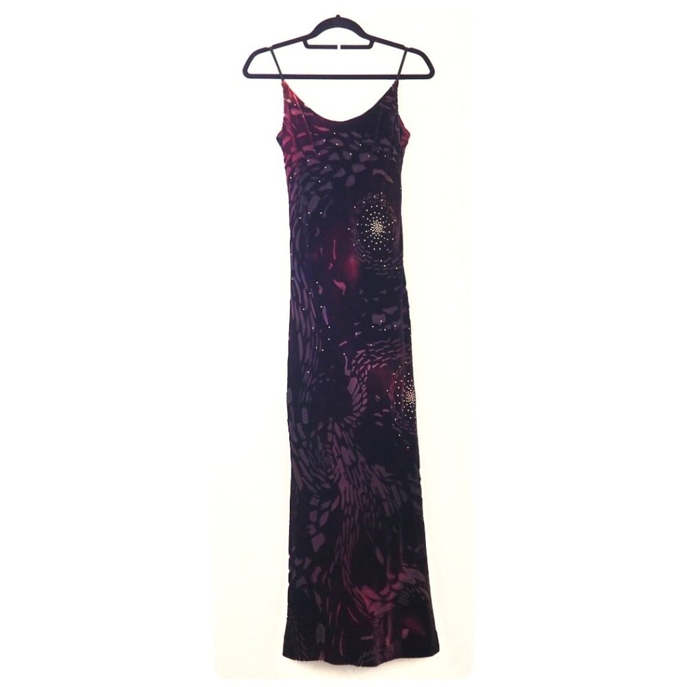 Vintage Andrea Polizzi for Rex Lester 90’s Burnout Velvet Bedazzled Dress - Picture 1 of 10